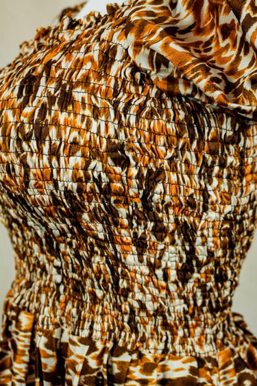 Women's Leopard Print Smocked Midi Dress – Puff Sleeve Dress by Smooth Visage - Smooth Visage