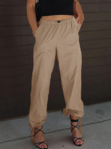 Women's Pants Casual Solid Color Pocket Elastic Waist Jogging Hip Hop Dance Pants - Smooth Visage