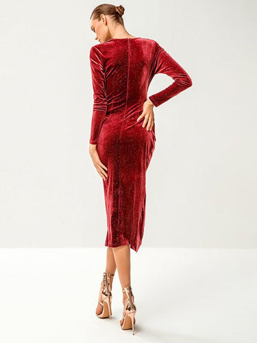 Women's sequin velvet high slit sexy dress - Smooth Visage