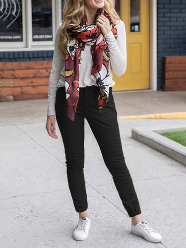 Women's Slim Pocket Cropped Pants New Solid Color Lace - Up Leisure Pants - Smooth Visage