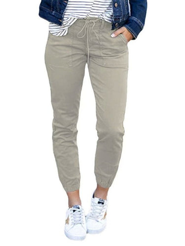 Women's Slim Pocket Cropped Pants New Solid Color Lace - Up Leisure Pants - Smooth Visage