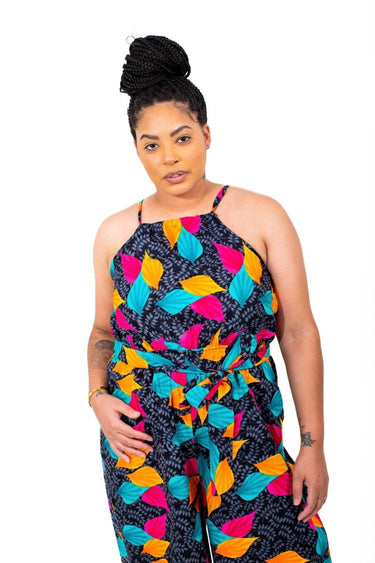 Eshe Multicolor Leave Print Ankara Jumpsuit - Smooth Visage