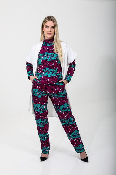 Smooth Visage Ankara Women's Turtle Neck and Kimono Jacket Set - Smooth Visage