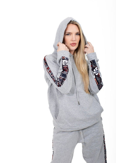 Smooth Visage Gray Luxe Hoodie with Ankara Accent Sleeves - Smooth Visage
