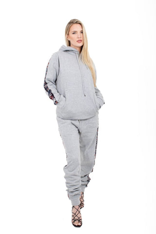 Smooth Visage Gray Luxe Hoodie with Ankara Accent Sleeves - Smooth Visage