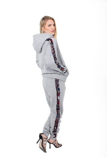 Smooth Visage Gray Luxe Hoodie with Ankara Accent Sleeves - Smooth Visage