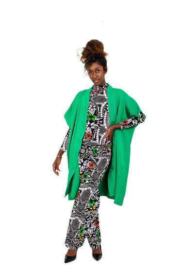Smooth Visage Green Turtle Neck Top, Pant and Kimono Set - Smooth Visage