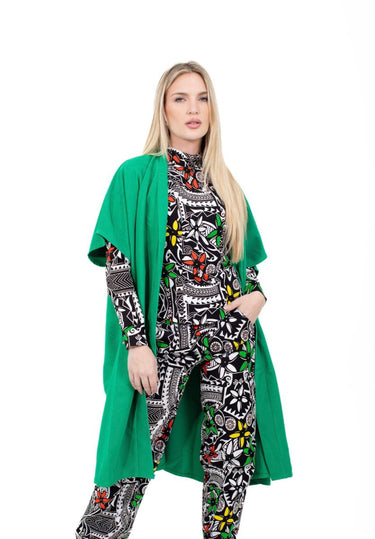 Smooth Visage Green Turtle Neck Top, Pant and Kimono Set - Smooth Visage