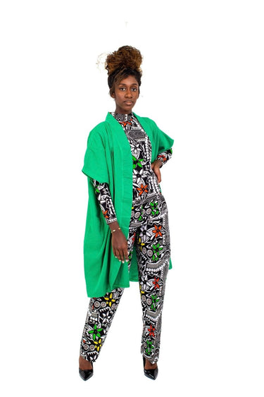 Smooth Visage Green Turtle Neck Top, Pant and Kimono Set - Smooth Visage