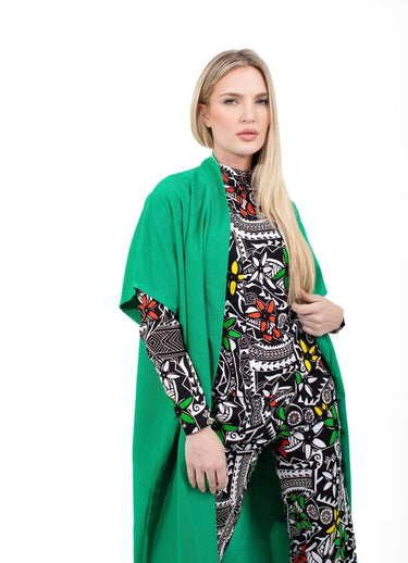 Smooth Visage Green Turtle Neck Top, Pant and Kimono Set - Smooth Visage