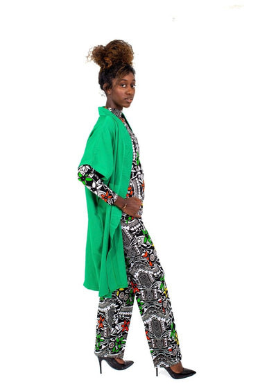 Smooth Visage Green Turtle Neck Top, Pant and Kimono Set - Smooth Visage
