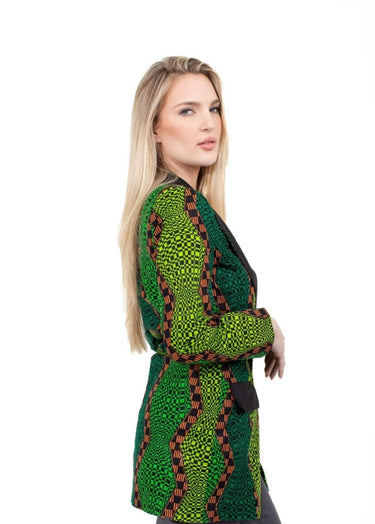 Smooth Visage Long Green Ankara African Print Tuxedo Blazer - Smooth Visage