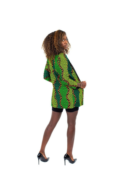 Smooth Visage Long Green Ankara African Print Tuxedo Blazer - Smooth Visage