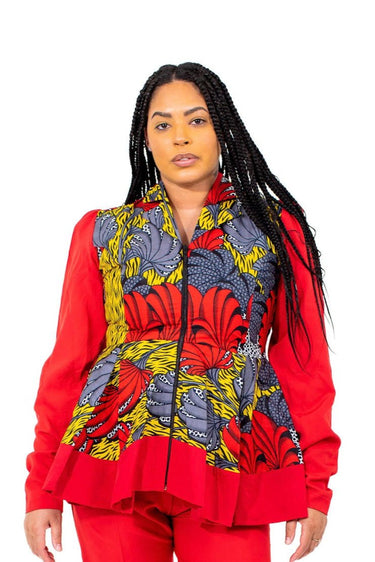 Smooth Visage Red Ankara Peplum and Crepe Pant Set African Print Clothing for Women - Smooth Visage