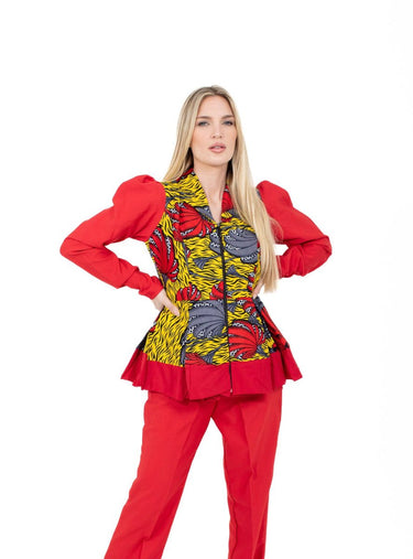 Smooth Visage Red Ankara Peplum and Crepe Pant Set African Print Clothing for Women - Smooth Visage