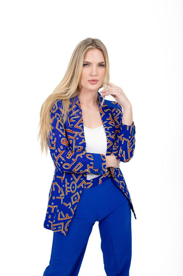 Smooth Visage Unique Blue Ankara Mix African Print Blazer and Pant Set - Smooth Visage