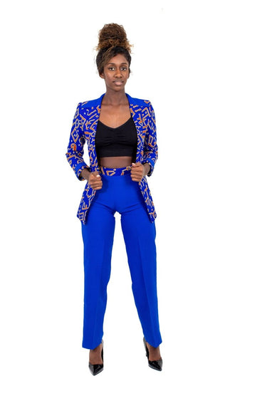 Smooth Visage Unique Blue Ankara Mix African Print Blazer and Pant Set - Smooth Visage