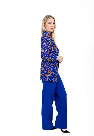 Smooth Visage Unique Blue Ankara Mix African Print Blazer and Pant Set - Smooth Visage
