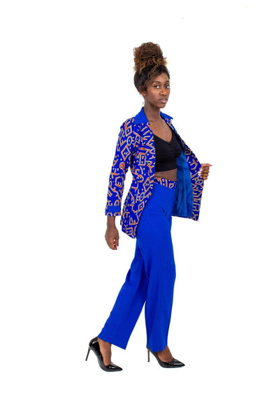 Smooth Visage Unique Blue Ankara Mix African Print Blazer and Pant Set - Smooth Visage