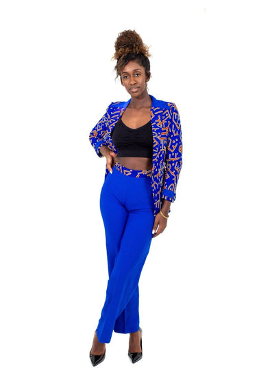 Smooth Visage Unique Blue Ankara Mix African Print Blazer and Pant Set - Smooth Visage