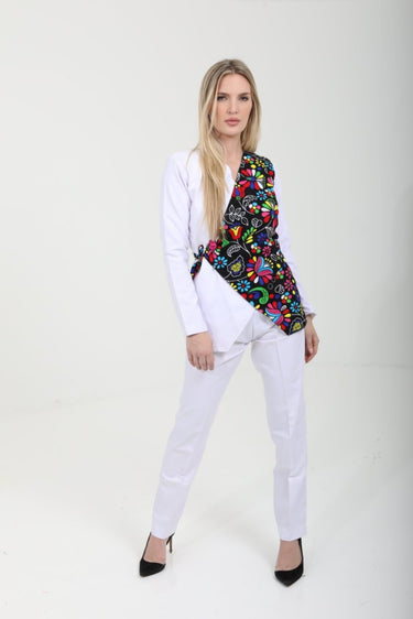 Women’s Asymmetrical Wrap Blazer Suit – African Print Ankara & Crepe Two - Piece Set | Elegant Workwear & Formal Outfit - Smooth Visage