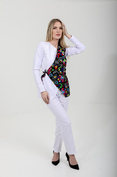 Women’s Asymmetrical Wrap Blazer Suit – African Print Ankara & Crepe Two - Piece Set | Elegant Workwear & Formal Outfit - Smooth Visage