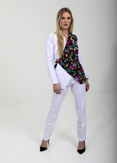 Women’s Asymmetrical Wrap Blazer Suit – African Print Ankara & Crepe Two - Piece Set | Elegant Workwear & Formal Outfit - Smooth Visage