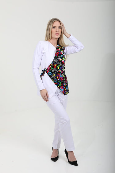 Women’s Asymmetrical Wrap Blazer Suit – African Print Ankara & Crepe Two - Piece Set | Elegant Workwear & Formal Outfit - Smooth Visage