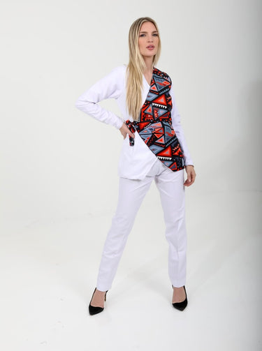 Women’s Asymmetrical Wrap Blazer Suit – African Print Ankara & Crepe Two - Piece Set | Professional & Formal Outfit - Smooth Visage